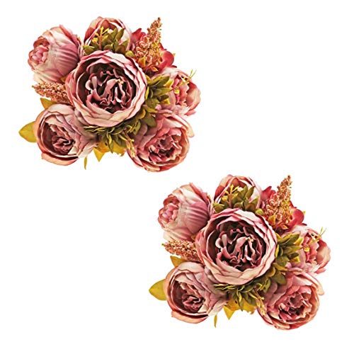 Ezflowery 1//2x Artificial Peony Silk Flowers Arrangement Bouquet for Wedding