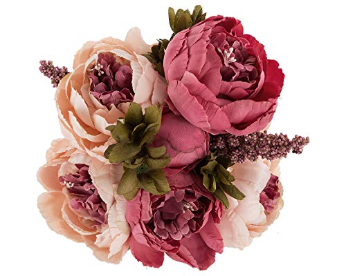 Ezflowery 1//2x Artificial Peony Silk Flowers Arrangement Bouquet for Wedding