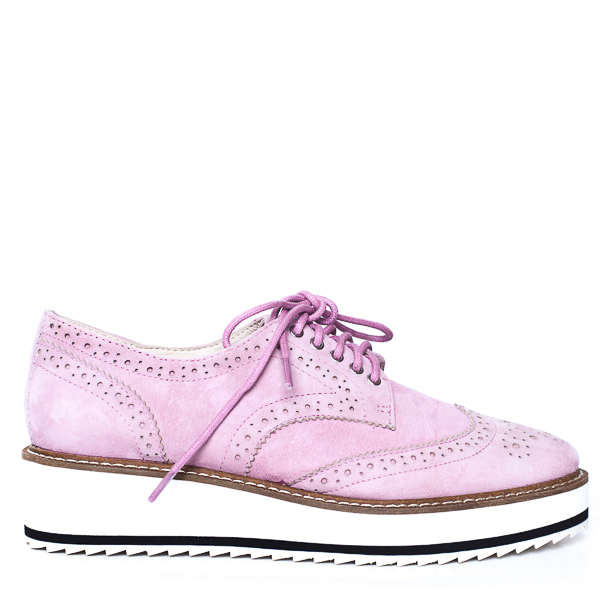 Shellys London Emma Pink Suede White Bottom Low Platform Wingtip Shellys London Emma Pink Suede White Bottom Low