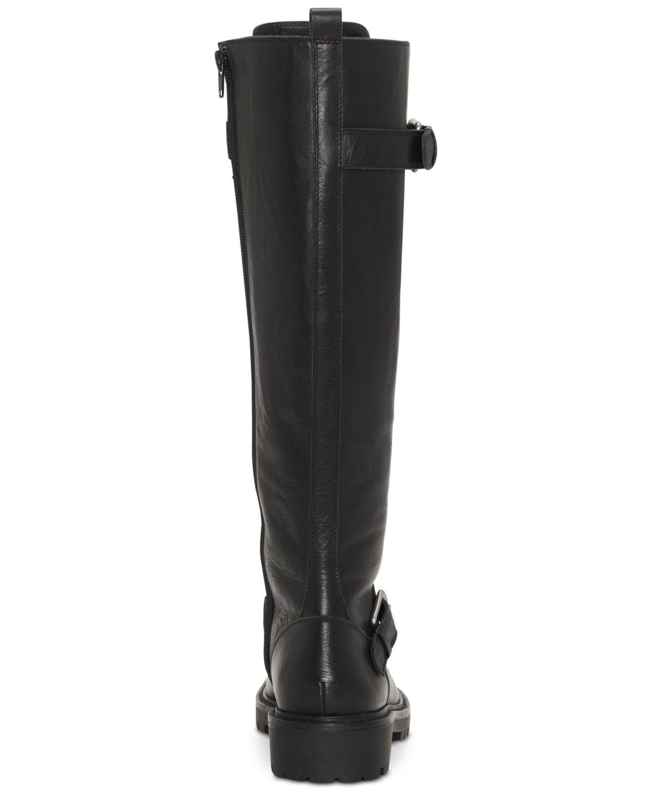 Lucky Brand Inniko Black Leather Knee High Combat Lace Up Lug Sole Moto Boots