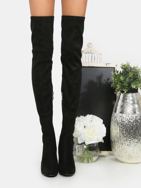 Cape Robbin Fay-2 Black Stretch Suede Over The Knee Glass Heel Thigh High Boots