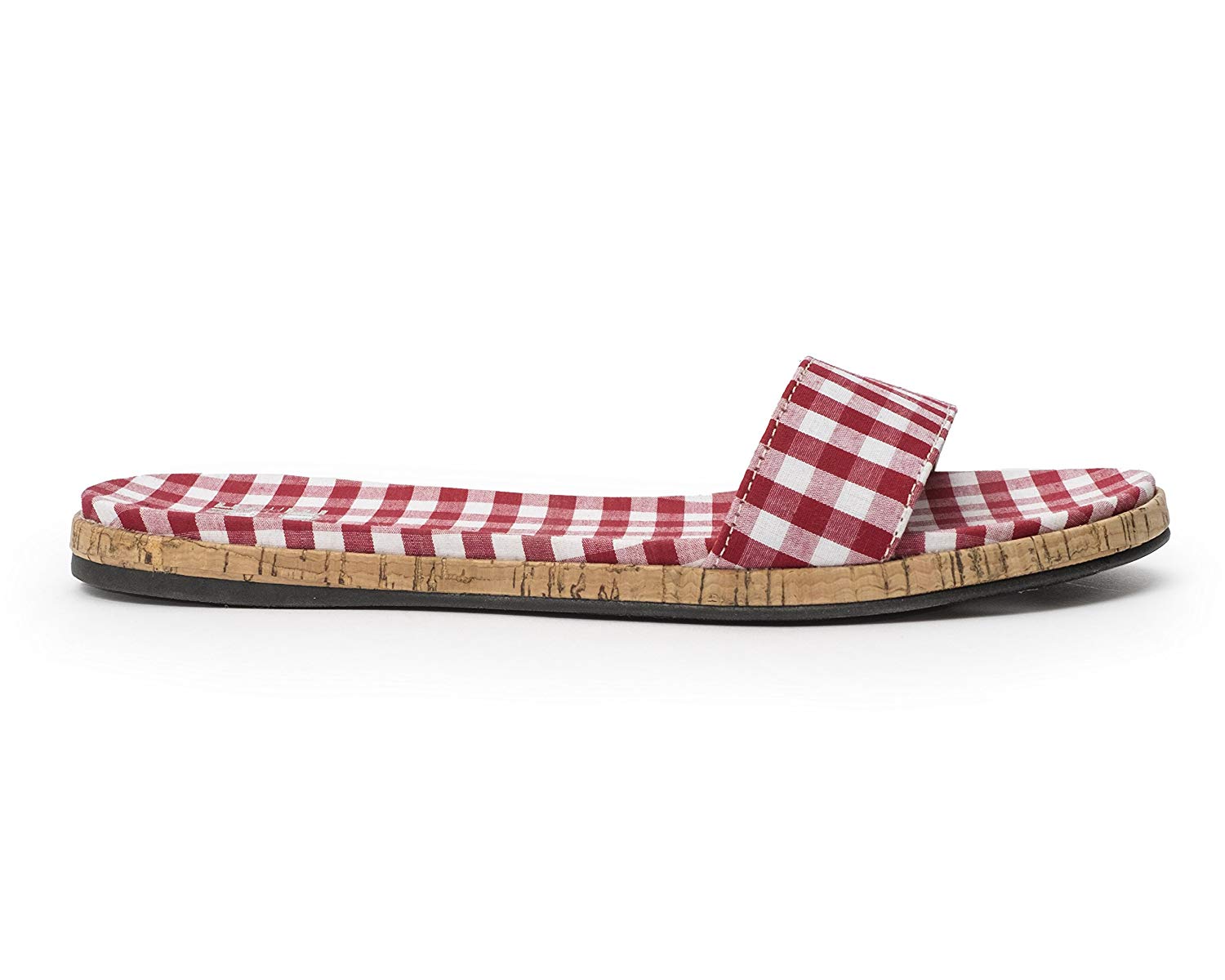 Jane and the Shoe Jill Thin Band Slide Sandal Red Gingham Plaid Flat Mule