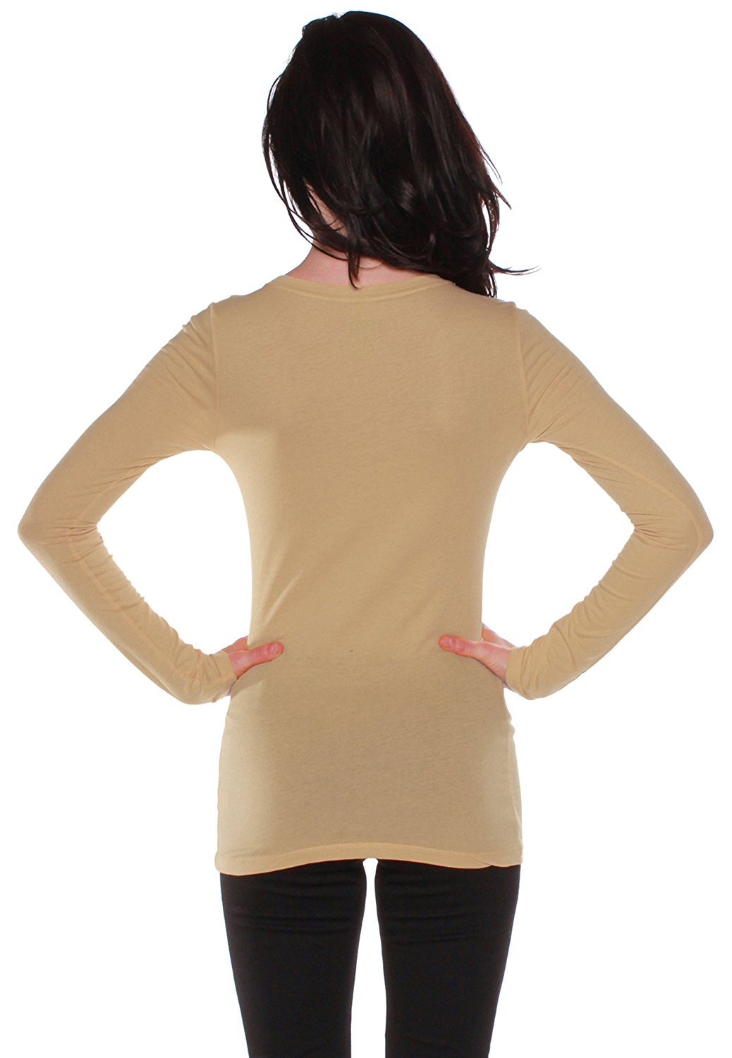 Women & Juniors Basic Fitted Solid Plain Crew Neck Long Sleeve T Shirt
