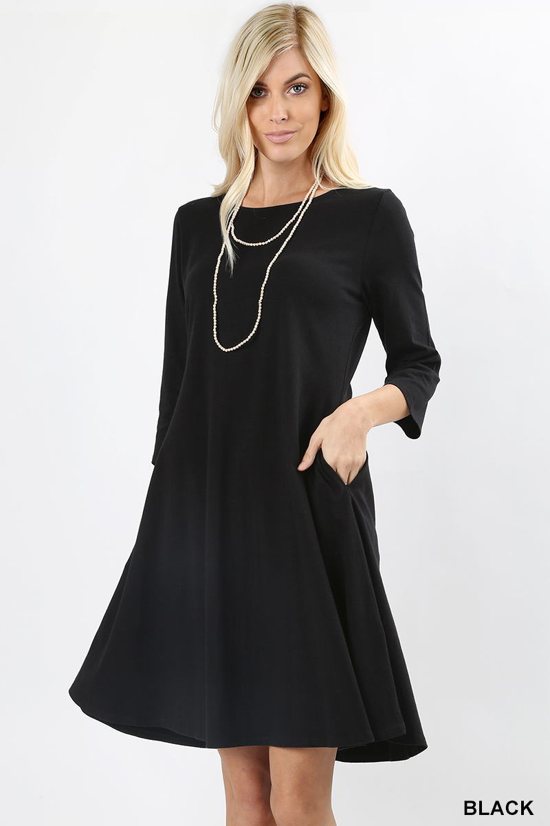 Women Round Neck 3/4 Sleeve Classic ALine Prom Evening Formal Tunic