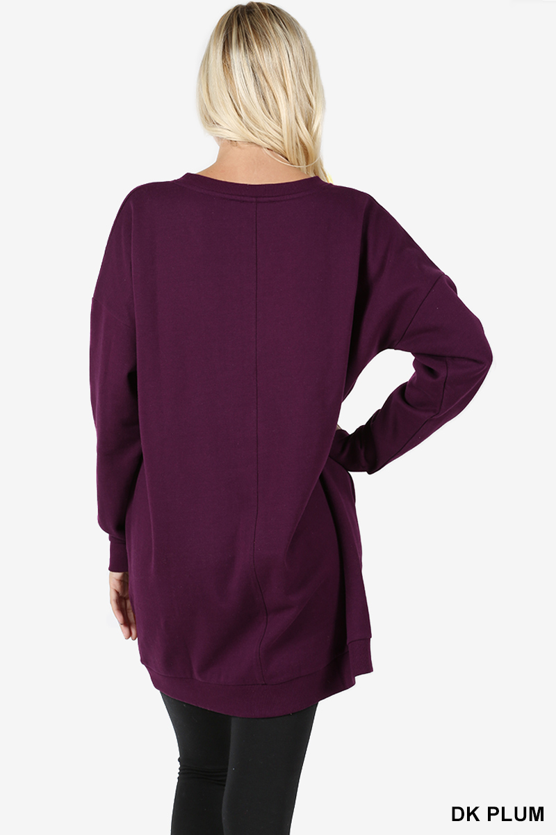 Women Oversized Loose Fit V-Neck Tunic Length Sweatshirts Casual Top