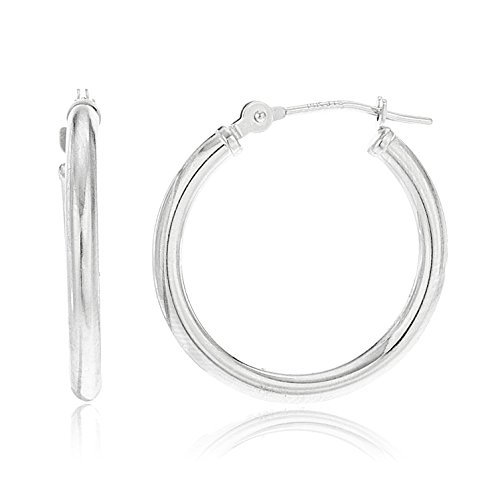 Real 14k White Gold 2mm Basic Pin Catch Hoop Earrings 20mm & 40mm