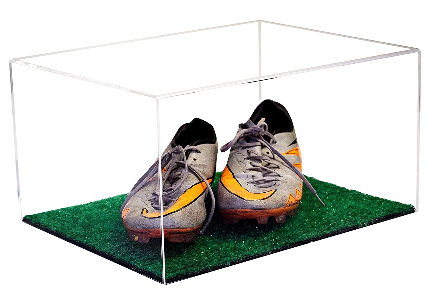 Soccer, Baseball or Football Cleats Clear Display Case with Turf Floor