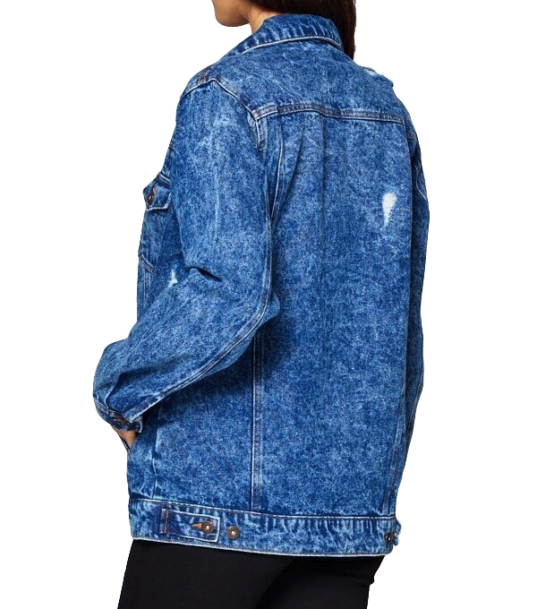 Women’s Premium Casual Faded Distressed Denim Jean Button Up Cotton Jacket
