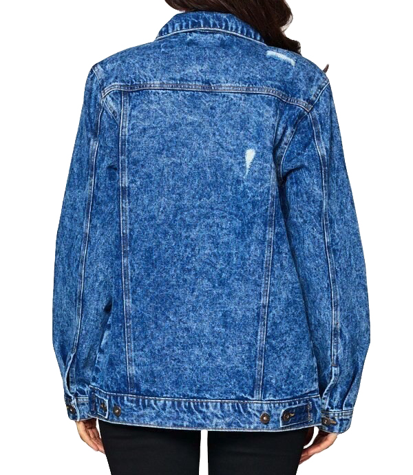 Women’s Premium Casual Faded Distressed Denim Jean Button Up Cotton Jacket