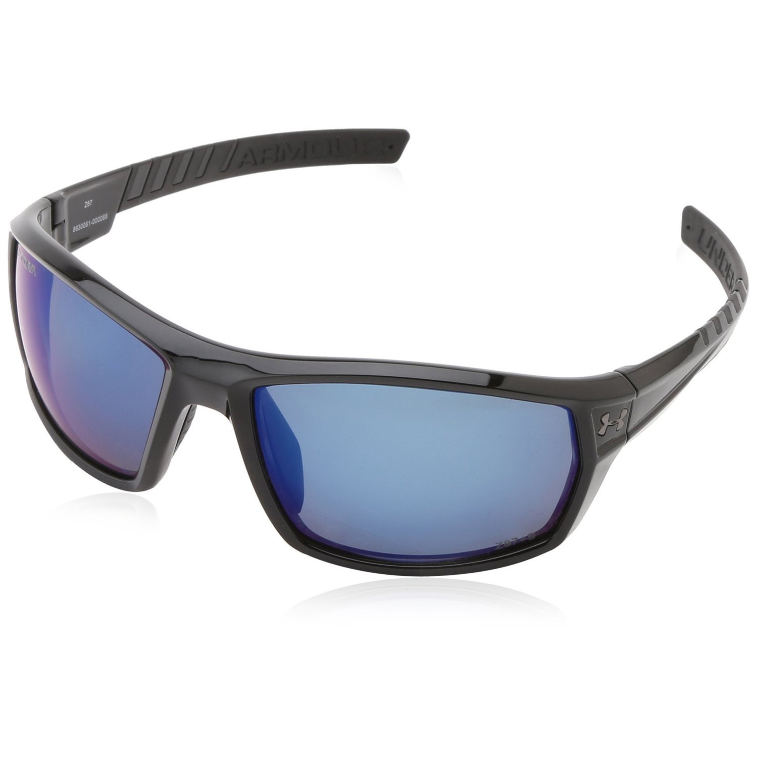 Under Armour UA Ranger Sunglasses Black Frame Blue Mirror Polarized