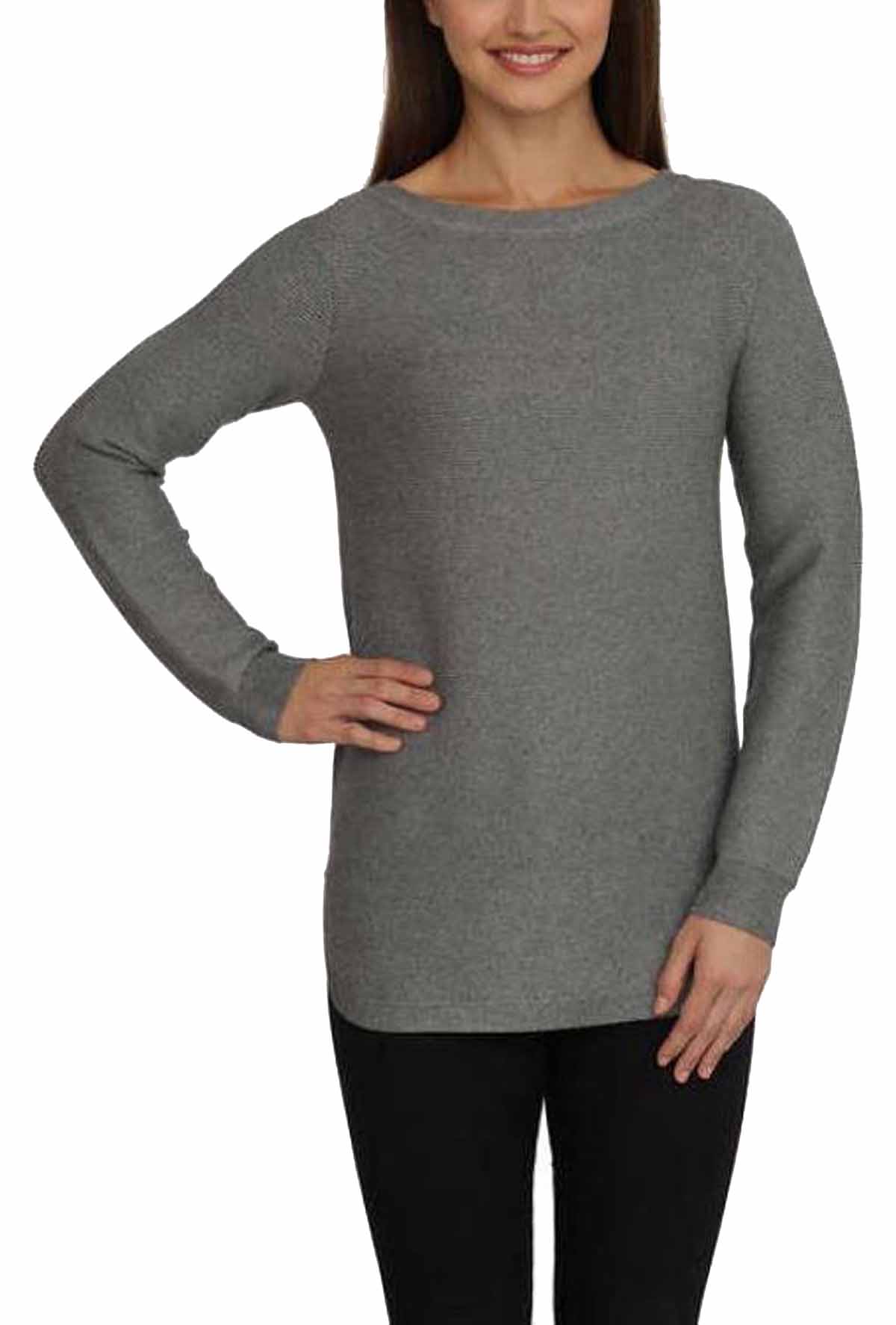 CYRUS Womens Ribbed Tunic, High-Low Rounded Hem, Boat Neck, Knit Sweater Top | eBay