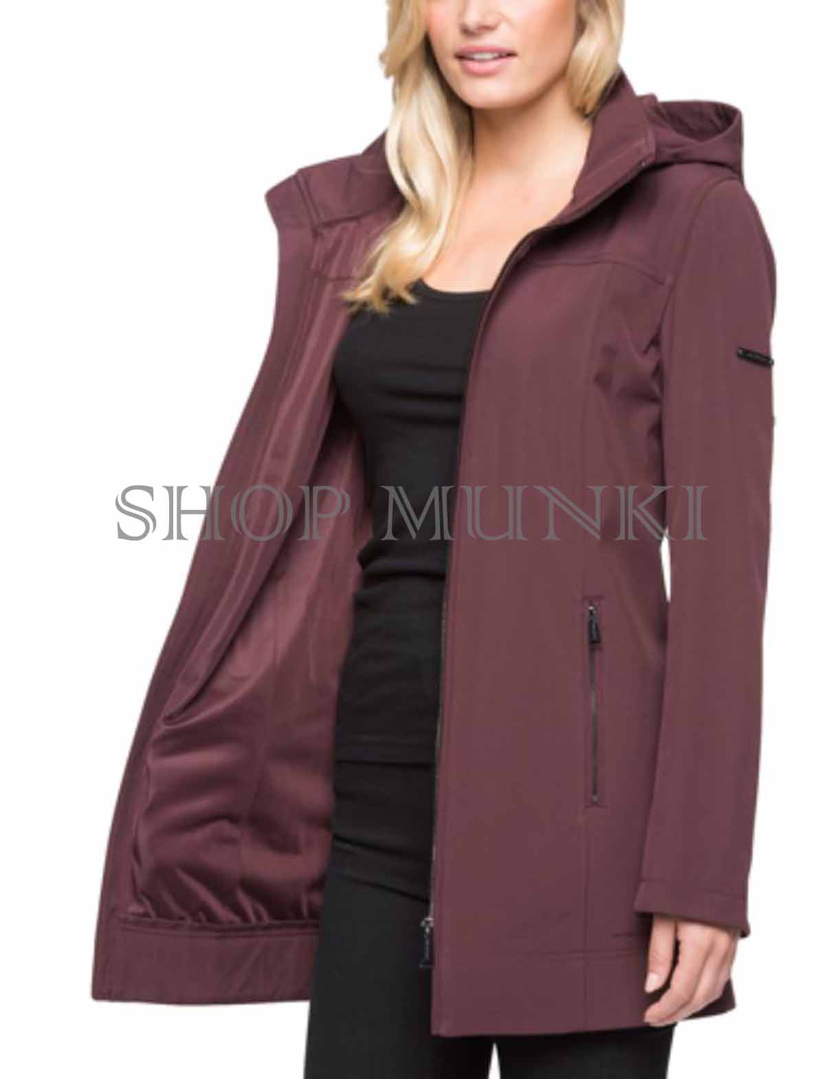 Andrew Marc Women/'s Long Softshell Hooded Jacket