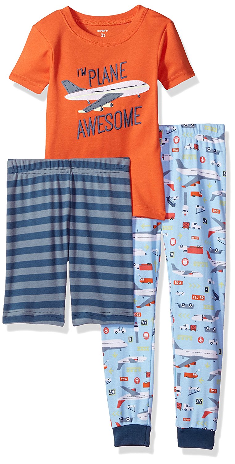 Carters Little Boys 3 Piece Jersey Cotton Pajama Sleepwear Set