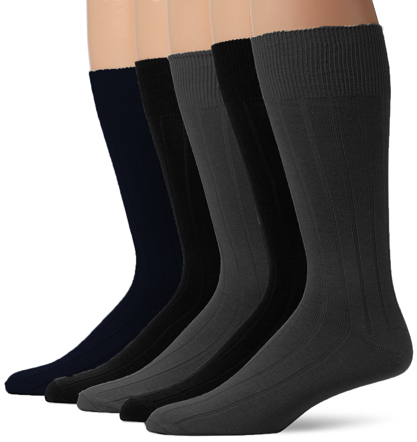 Dockers Mens 5 Pack Classics Super Soft Rib Crew Socks