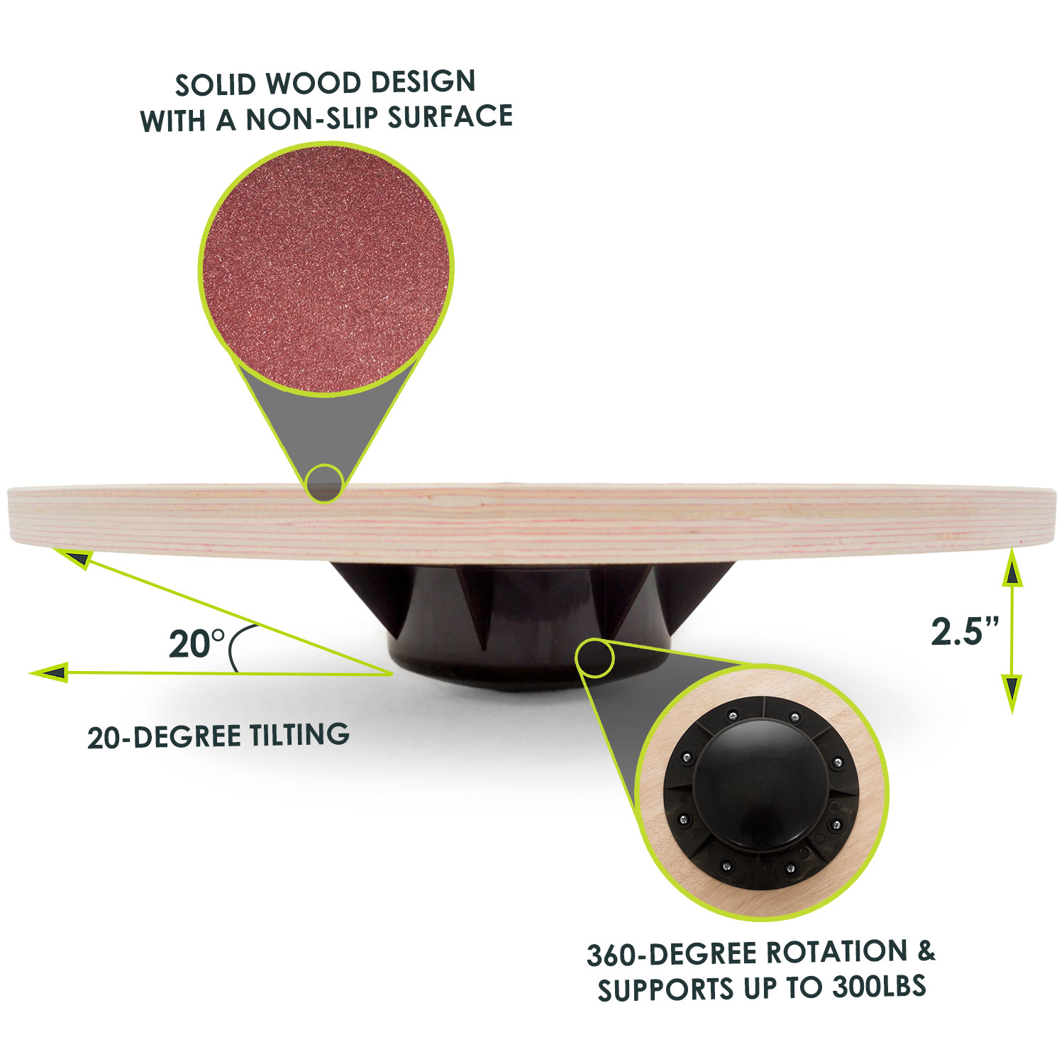 Prosource Fit Wooden Balance Board Non-Slip Wobble Core Trainer 15.75in Diameter
