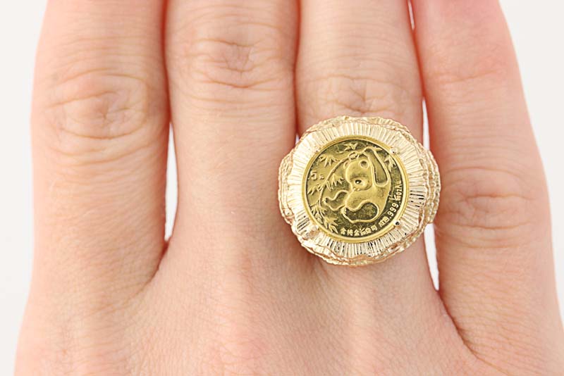 Chinese Panda Coin Ring 14k Yellow Gold & .999 Fine Gold Women's Size