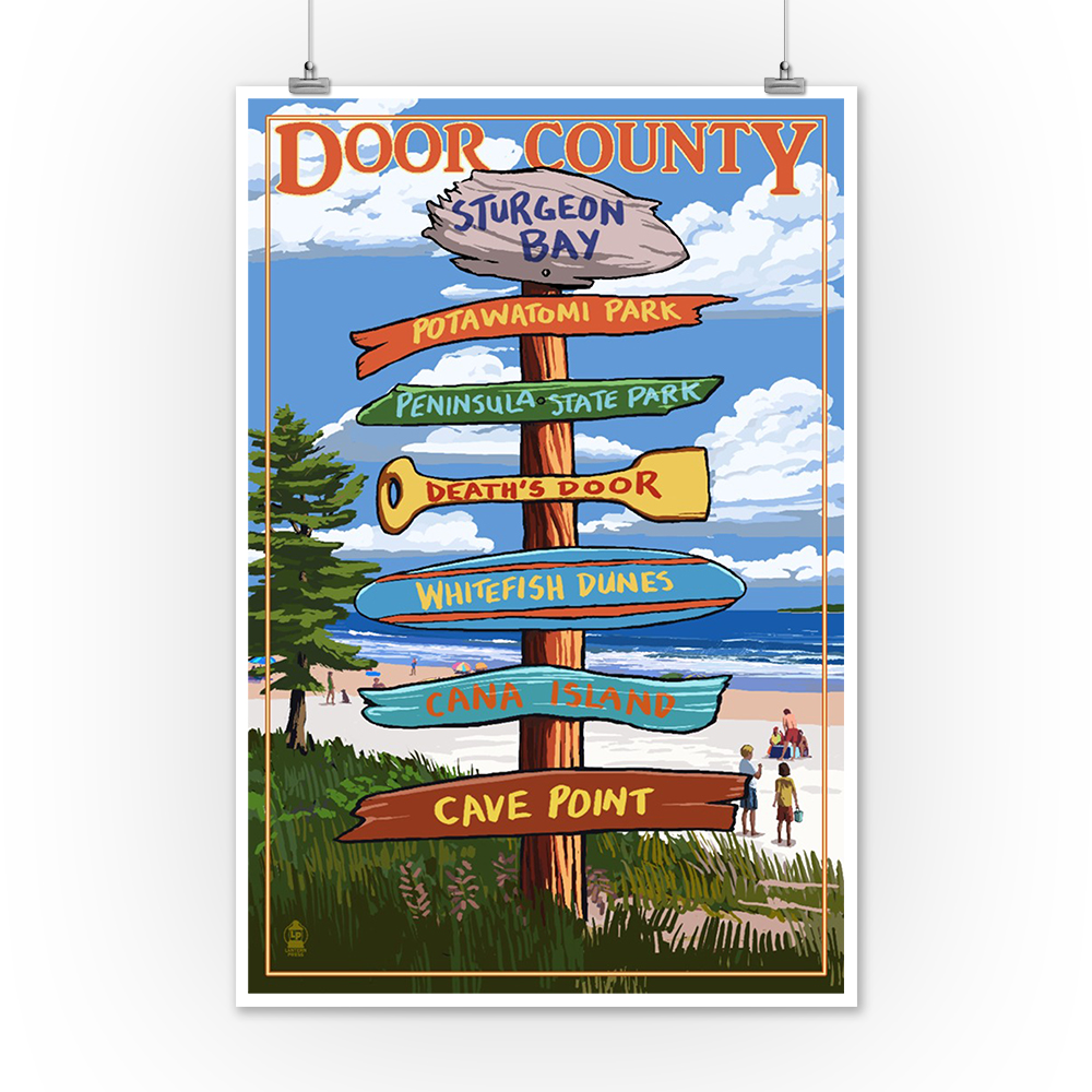 Wisconsin Destination Signpost Door County Art Posters, Wood /& Metal Signs
