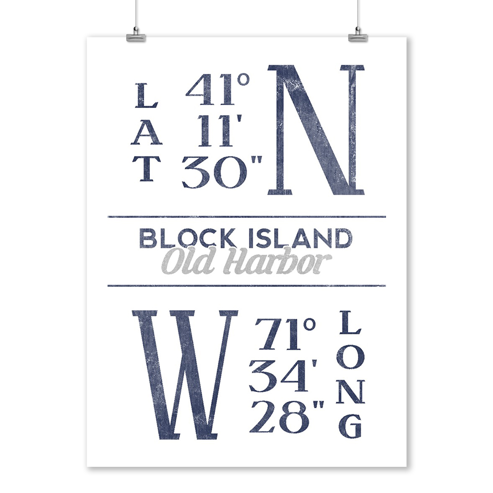 Block Island Rhode Island Latitude /& Longitude Art Prints, Signs, Canvas, More