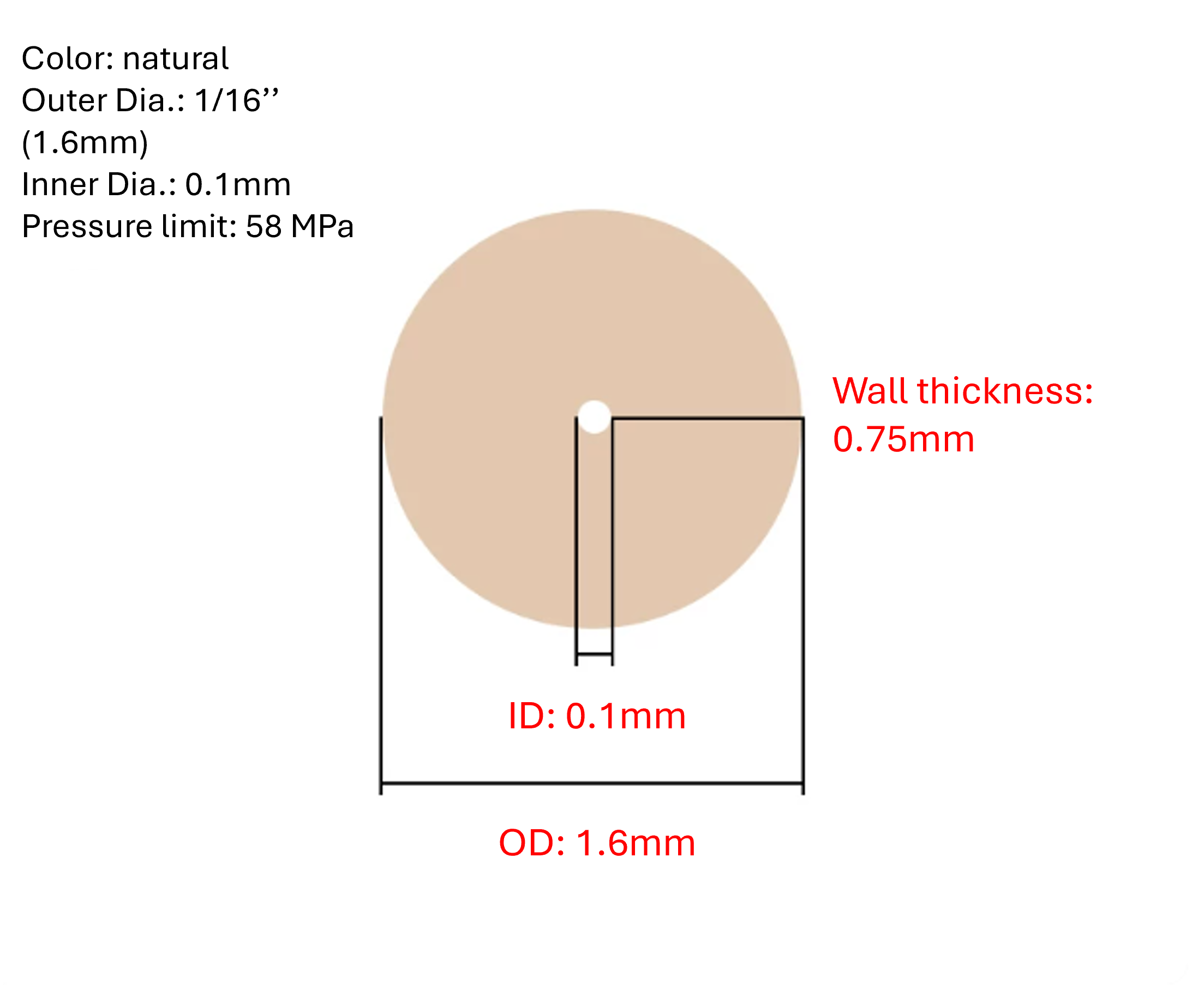 PEEK tubing Chromatography HPLC 1/16» OD Length 1 meter