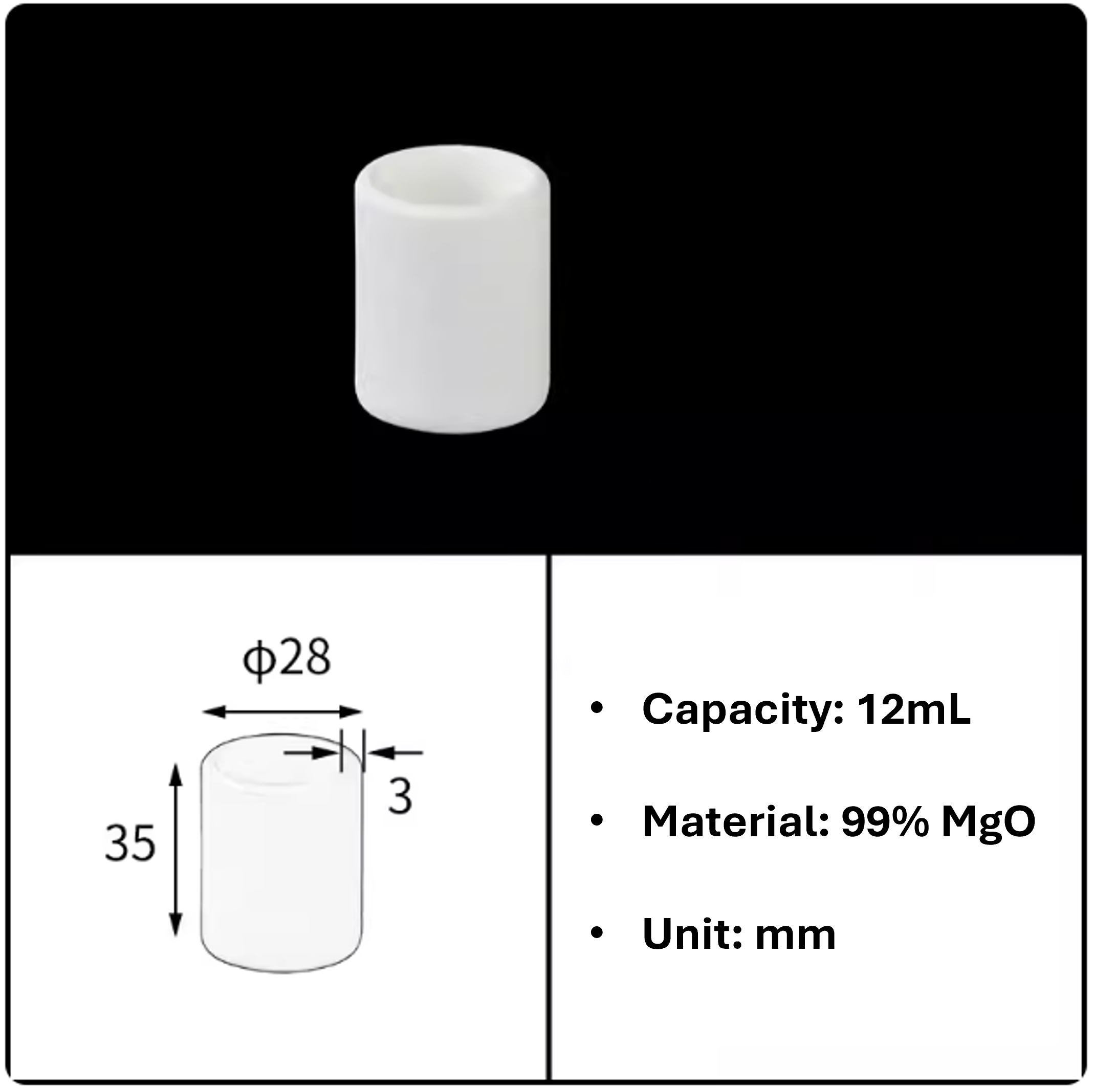 Magnesium Oxide Cylindrical Crucible 99% MgO