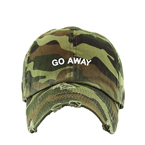 Go Away Vintage Baseball Cap Embroidered Cotton Adjustable Distressed Dad Hat - Foto 4 di 15