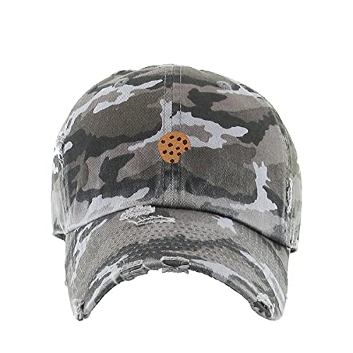 Chocolate Chip Cookie Embroidered Dad Hat - Adjustable Cotton Distressed Baseball Cap, Unisex