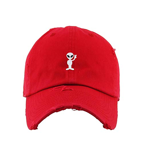 Alien Peace Sign Vintage Baseball Cap Embroidered Adjustable Distressed Dad Hat - Picture 12 of 14
