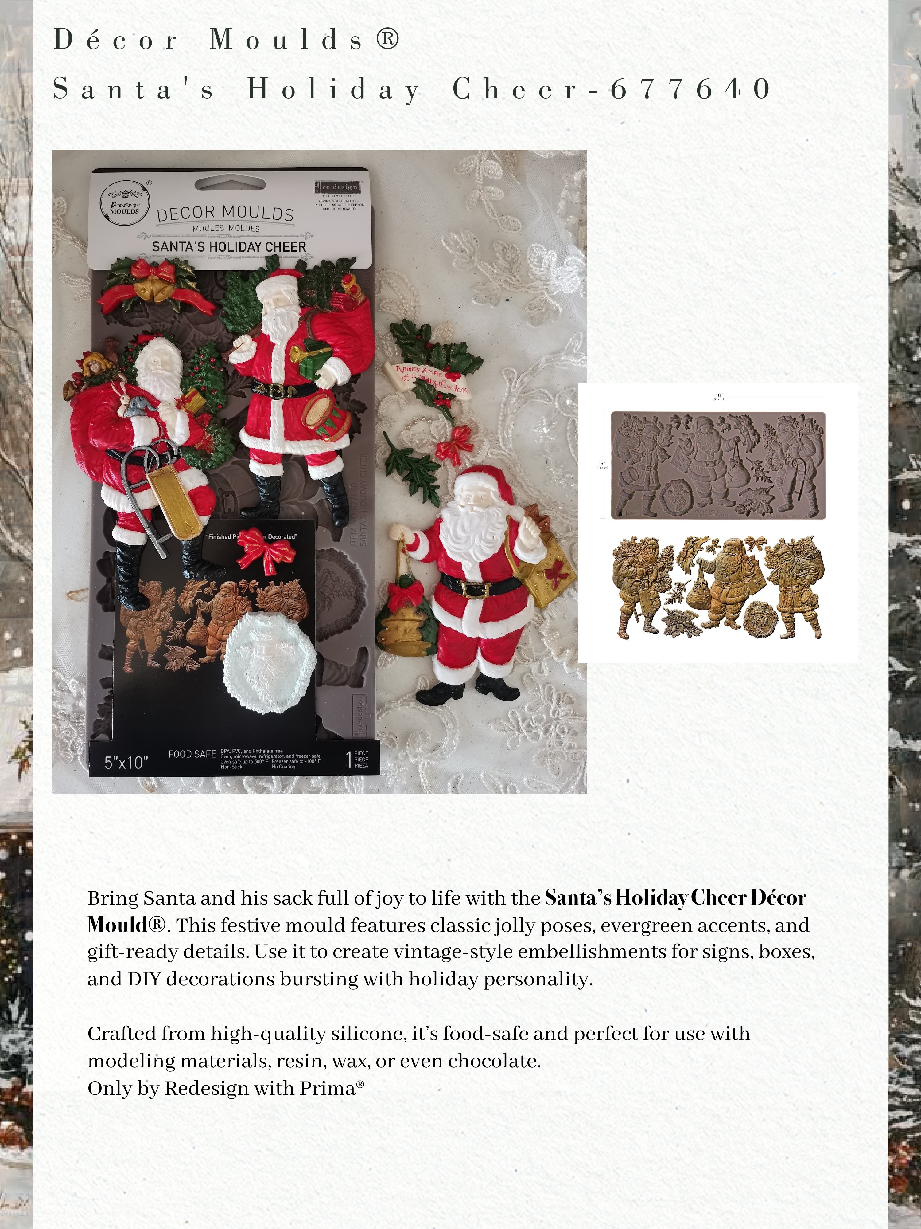 Santa's Holiday Cheer | 5" x 10 Silikon Dekor Form | Redesign mit Prima - Bild 5 von 6