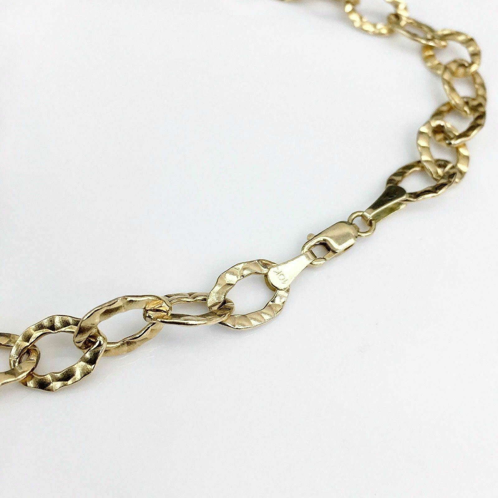 Necklace Solid 10 Karat Yellow Gold Hammered and Satin