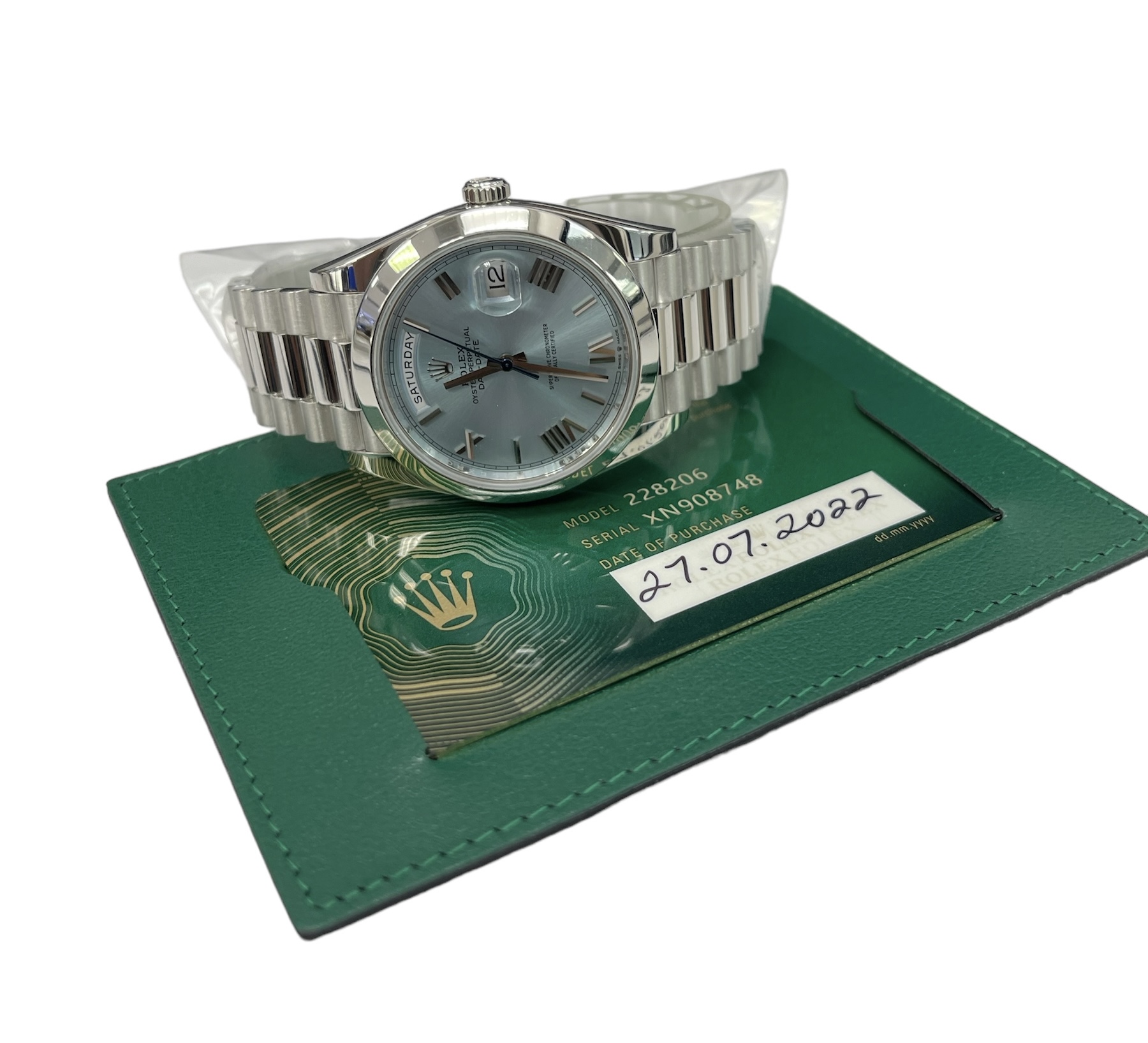 Rolex Day-Date President 40mm Platinum Blue Glacier Quadrant