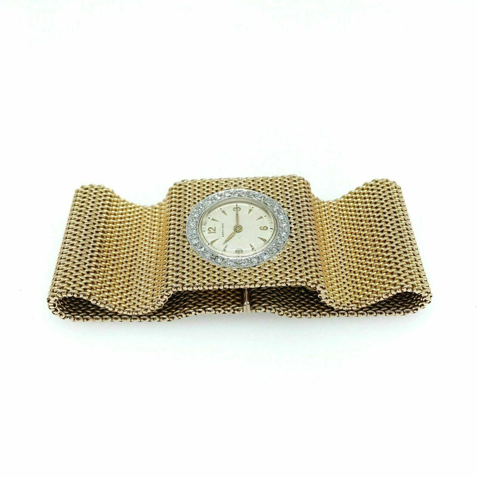 Bracelet Watch Vintage Womens Diamond Longines Mesh Solid 18 Karat
