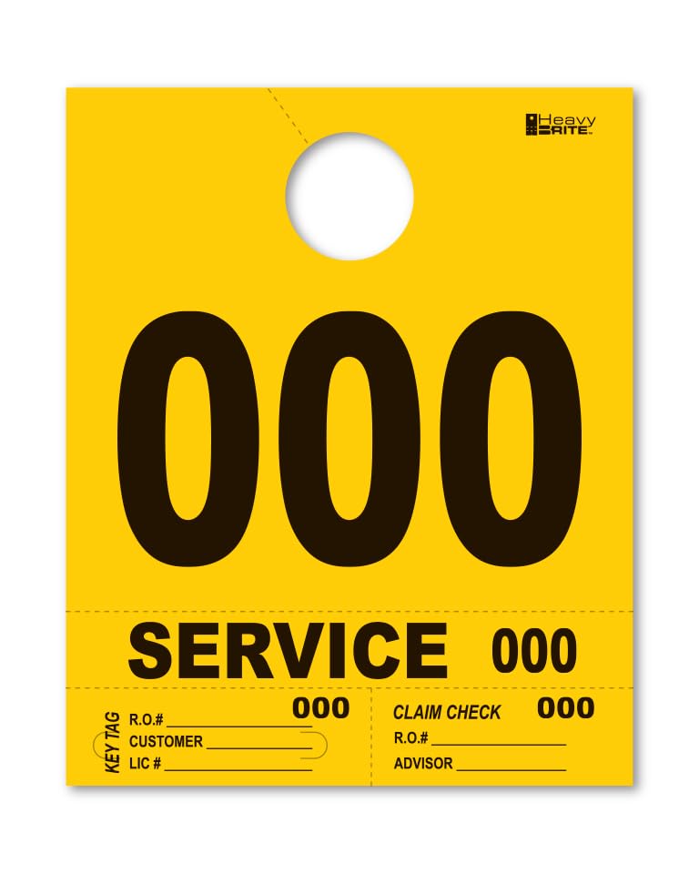 4 Part Heavy-Brite Service Dispatch Numbers – Yellow Number Key Tag, Claim Check