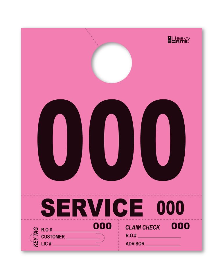 4 Part Heavy-Brite Service Dispatch Numbers – Pink Numbers Key Tags, Claim Check