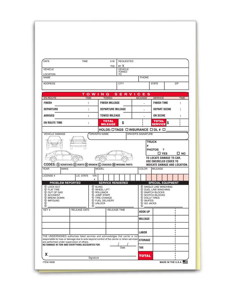 Plain Towing Register Form – 5.5″ × 8.5″, 2-Part Carbonless Edge-Glued Design