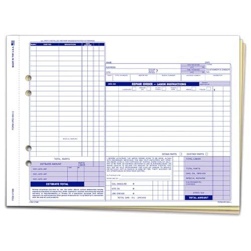 Repair Orders for Automotive Shops – 7.6 × 8.5″ Carbonless 3-Part Snap-Out Forms