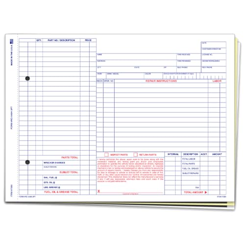 Repair Orders for Automotive Shops – 7.6 × 8.5″ Carbonless 3-Part Snap-Out Forms