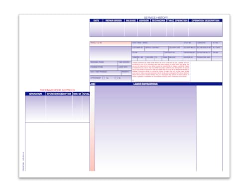 8.5″×11″ 1-Part White Plain Automotive Laser Repair Orders Form LZR-RO/LZR-RO-LA