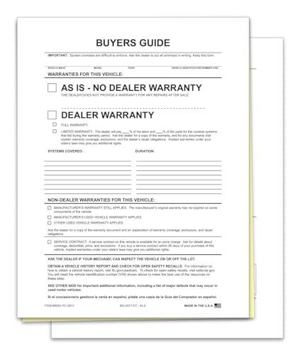 As-Is File Copy Buyers Guide for Car Dealerships – 2-Part Carbonless Forms