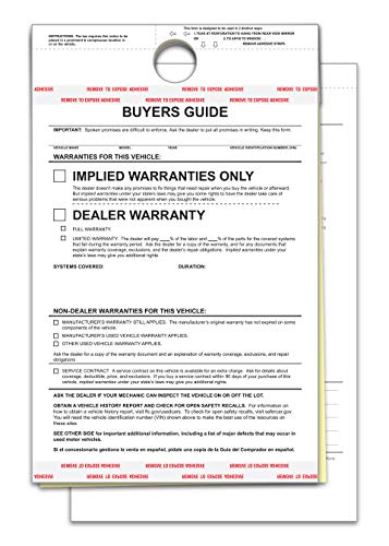 Implied Warranty No Lines Hanging Buyers Guide – Carbonless 2Part, 8.5″ × 11.75″