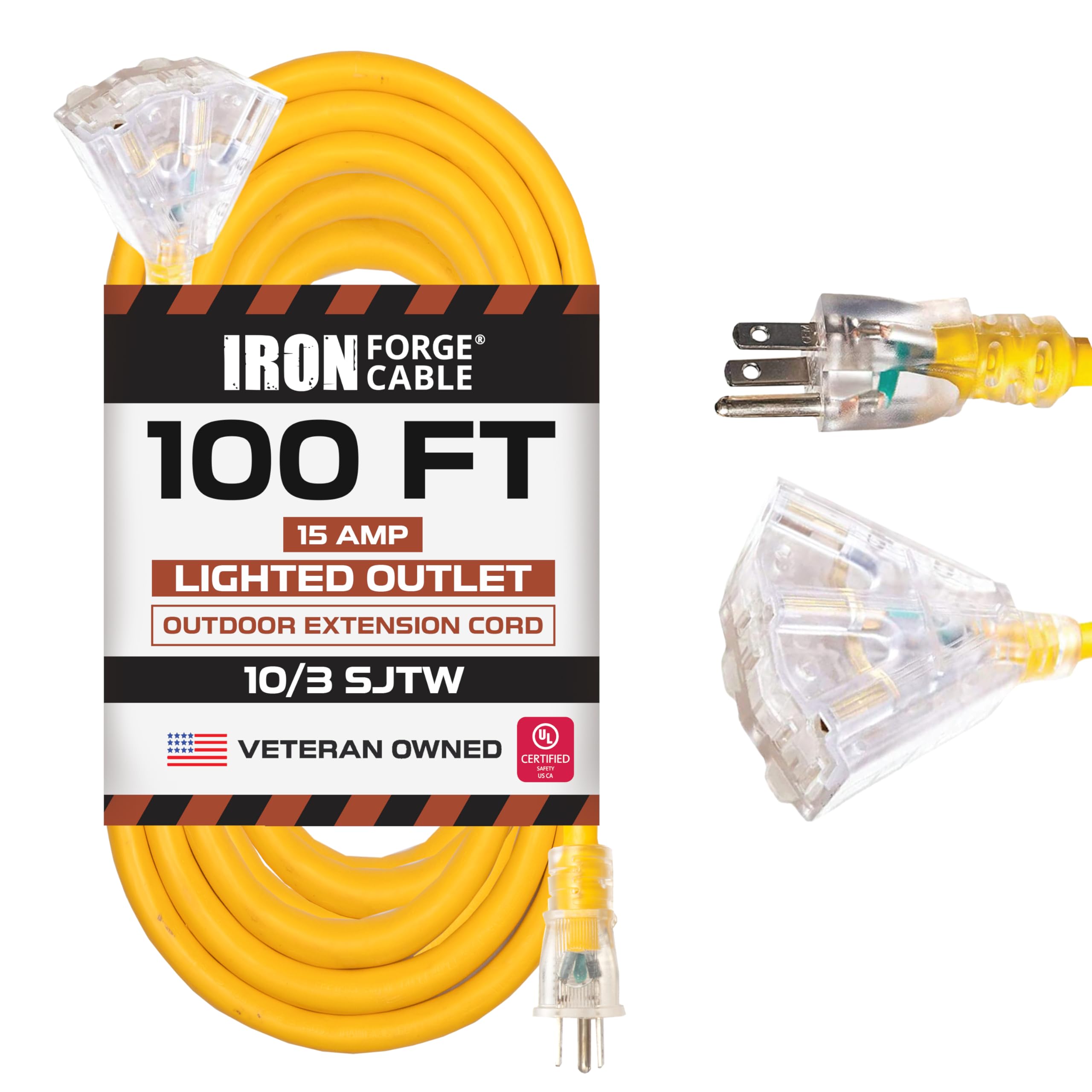 Cable de extensión exterior iluminado con 3 tomas de corriente eléctricas - 25 50 75 100 ft - Imagen 2 de 32