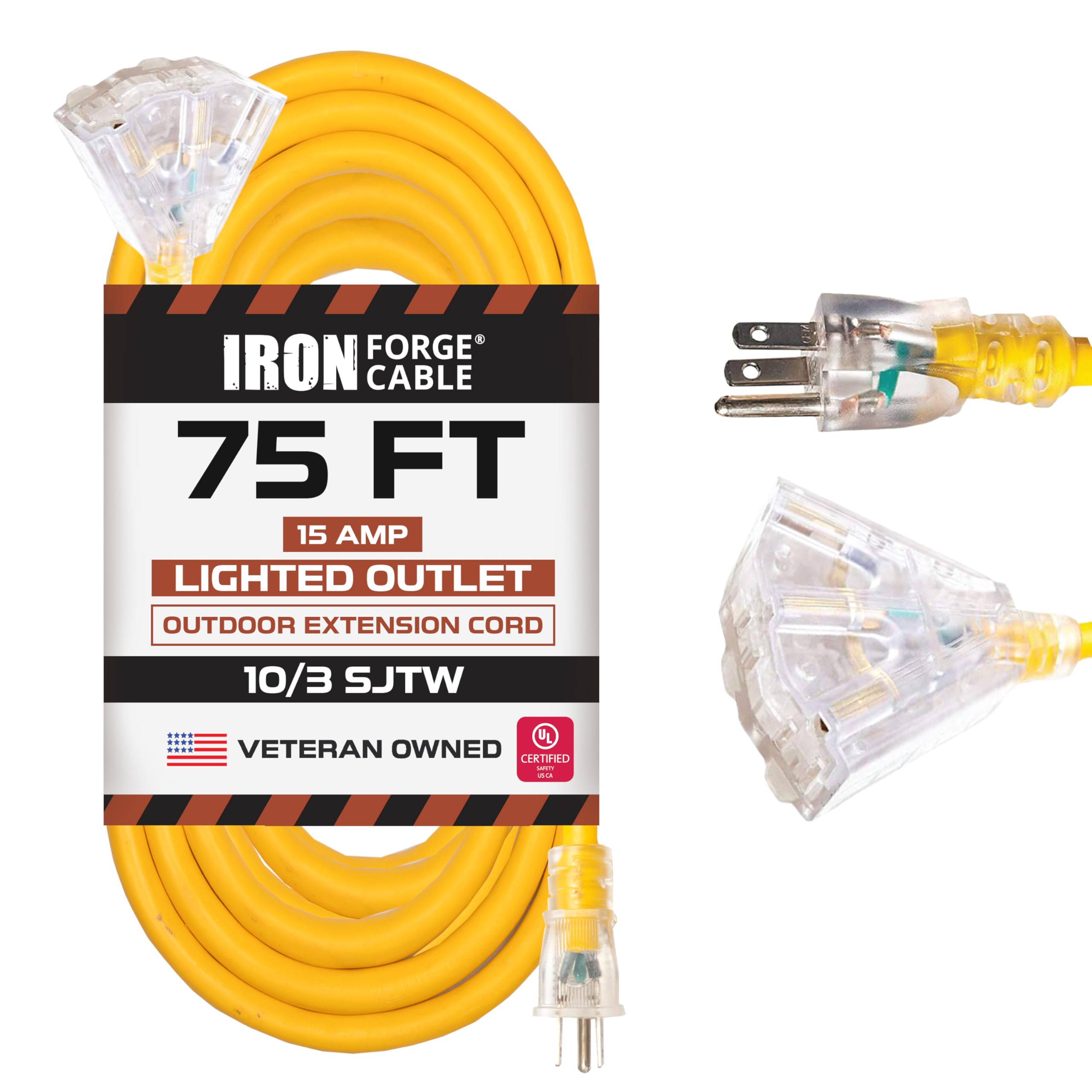 Cable de extensión exterior iluminado con 3 tomas de corriente eléctricas - 25 50 75 100 ft - Imagen 26 de 32