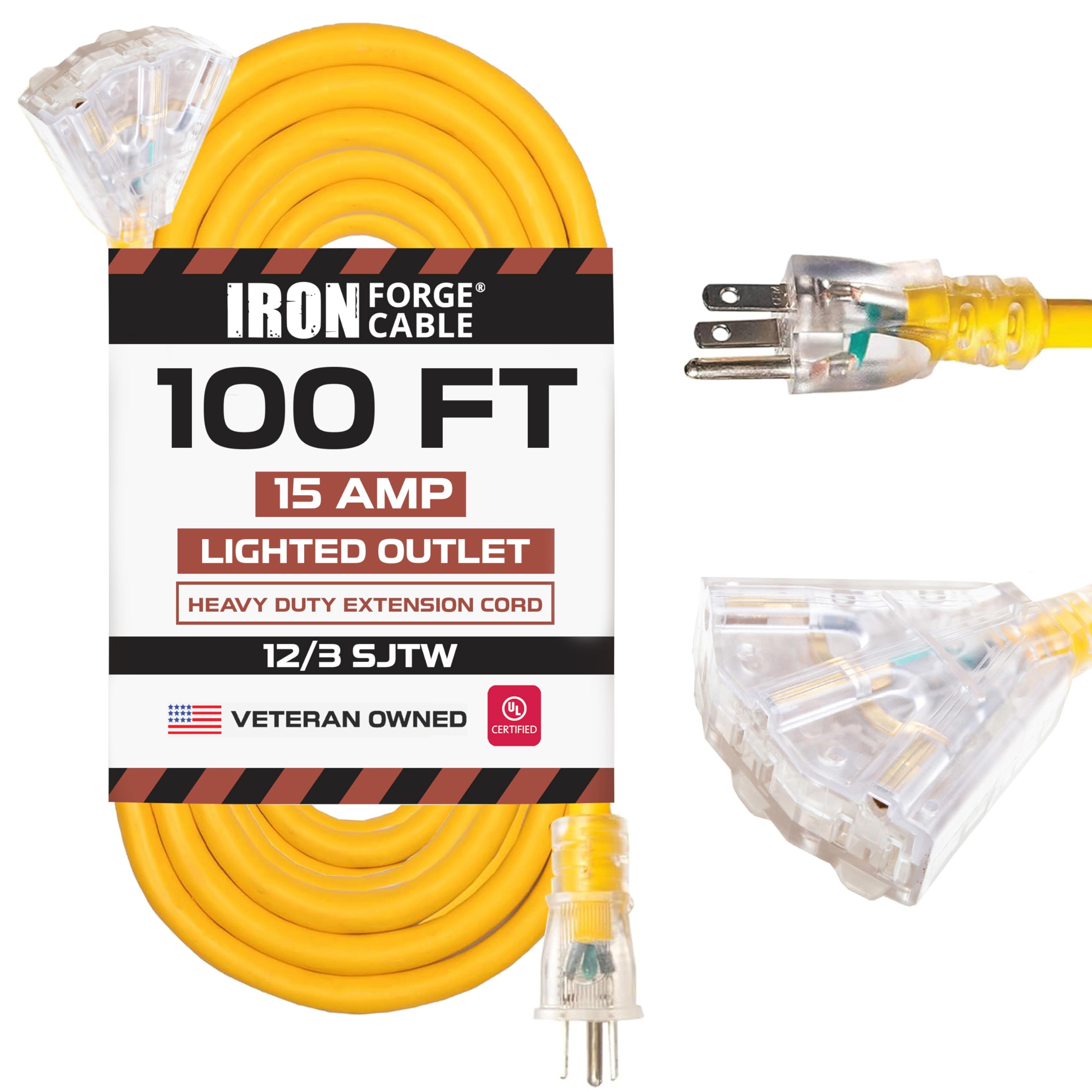 Cable de extensión exterior iluminado de 15 pies con 3 tomas de corriente eléctricas - Imagen 3 de 58