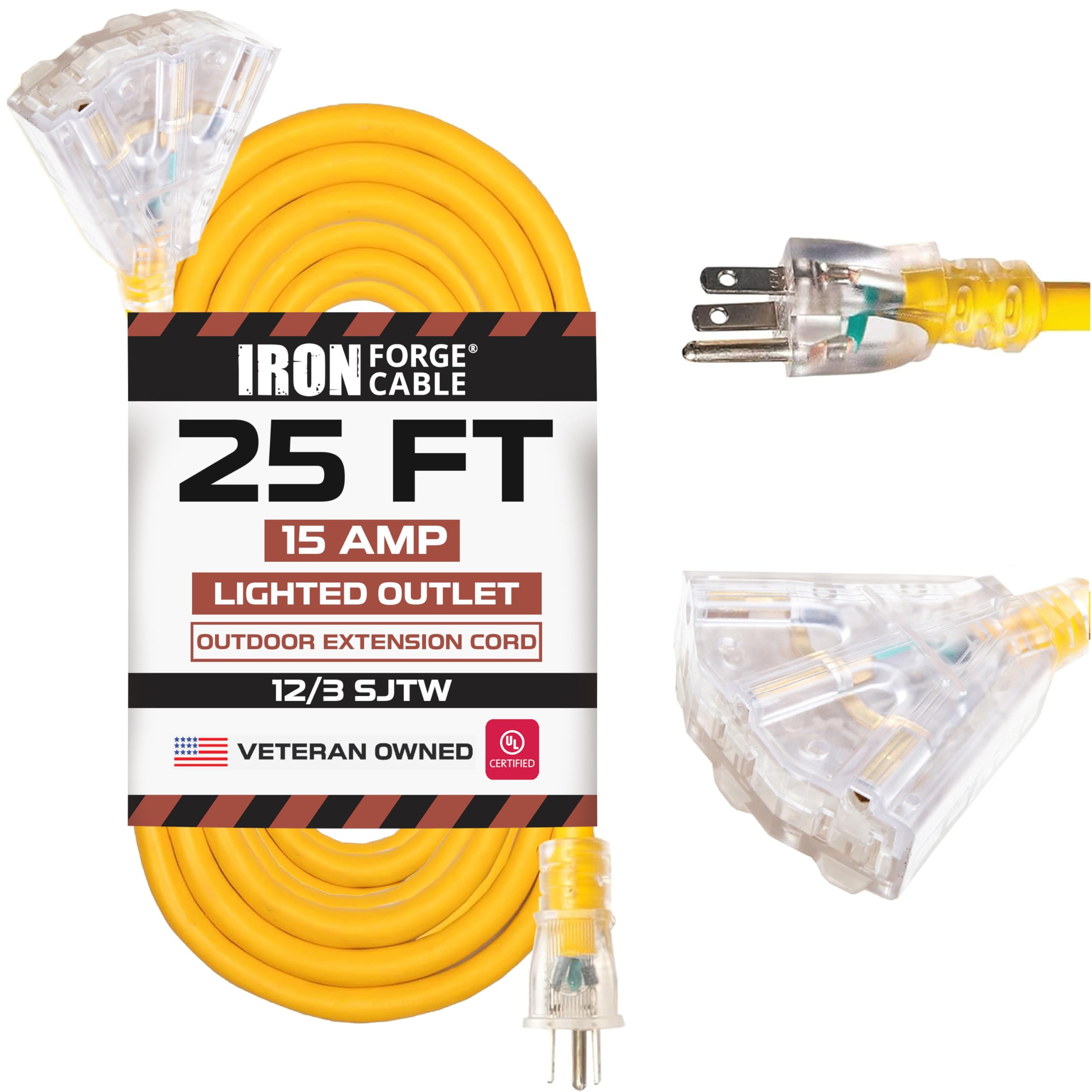 Cable de extensión exterior iluminado de 15 pies con 3 tomas de corriente eléctricas - Imagen 20 de 58