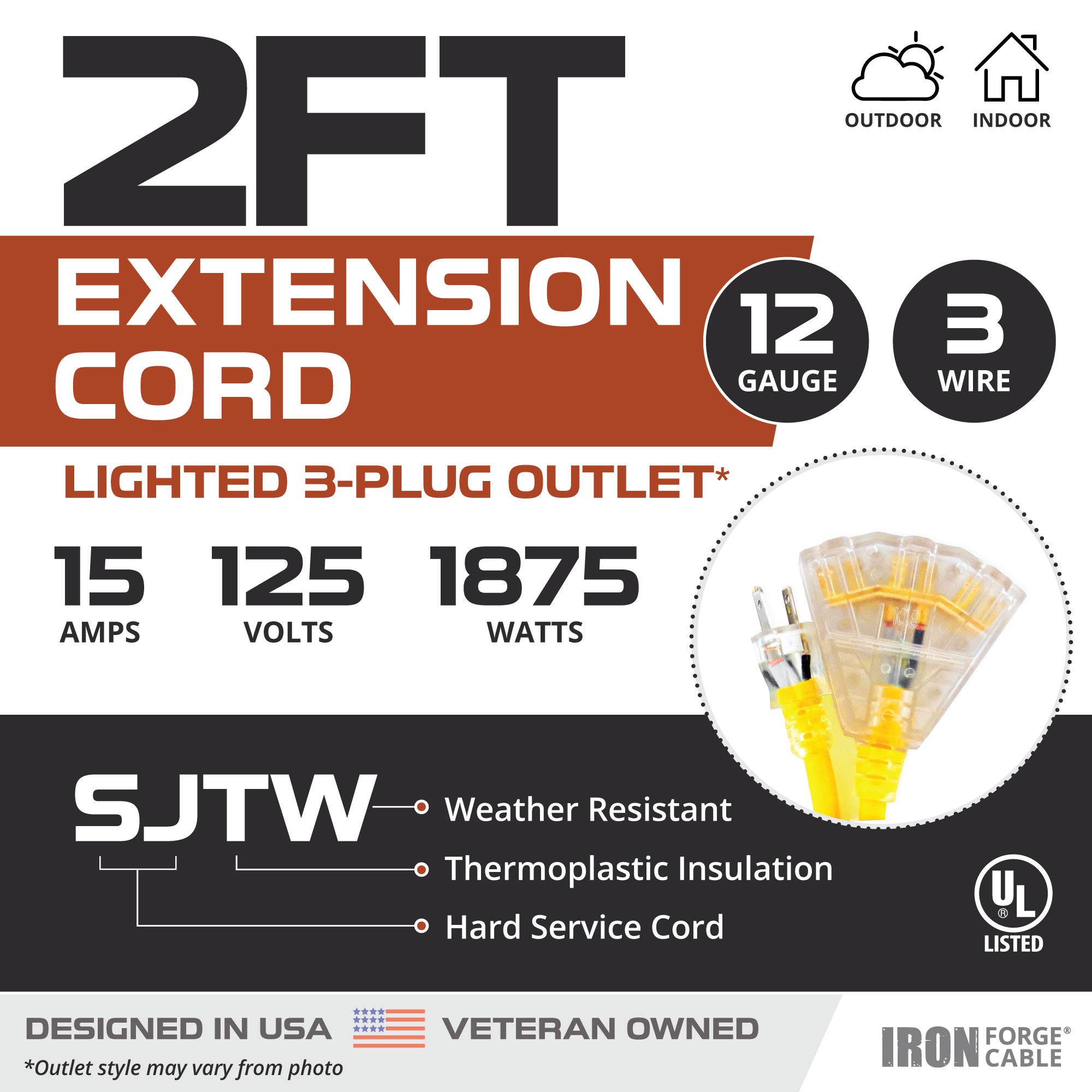 Cable de extensión exterior iluminado de 15 pies con 3 tomas de corriente eléctricas - Imagen 28 de 58