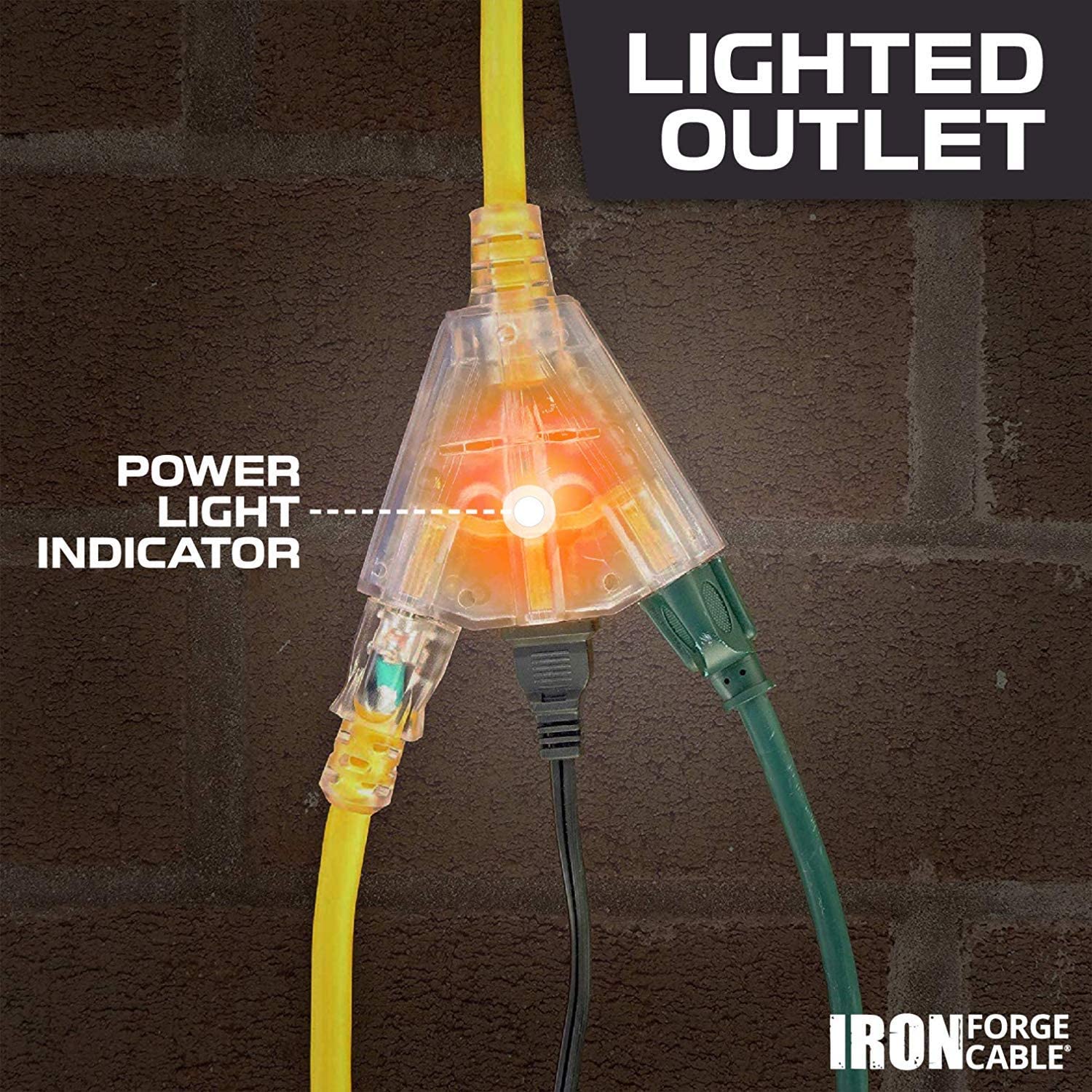 12/3 SJTW Yellow Extension Cord with 3 Electrical Power Outlet 2 15 50 75 100 ft