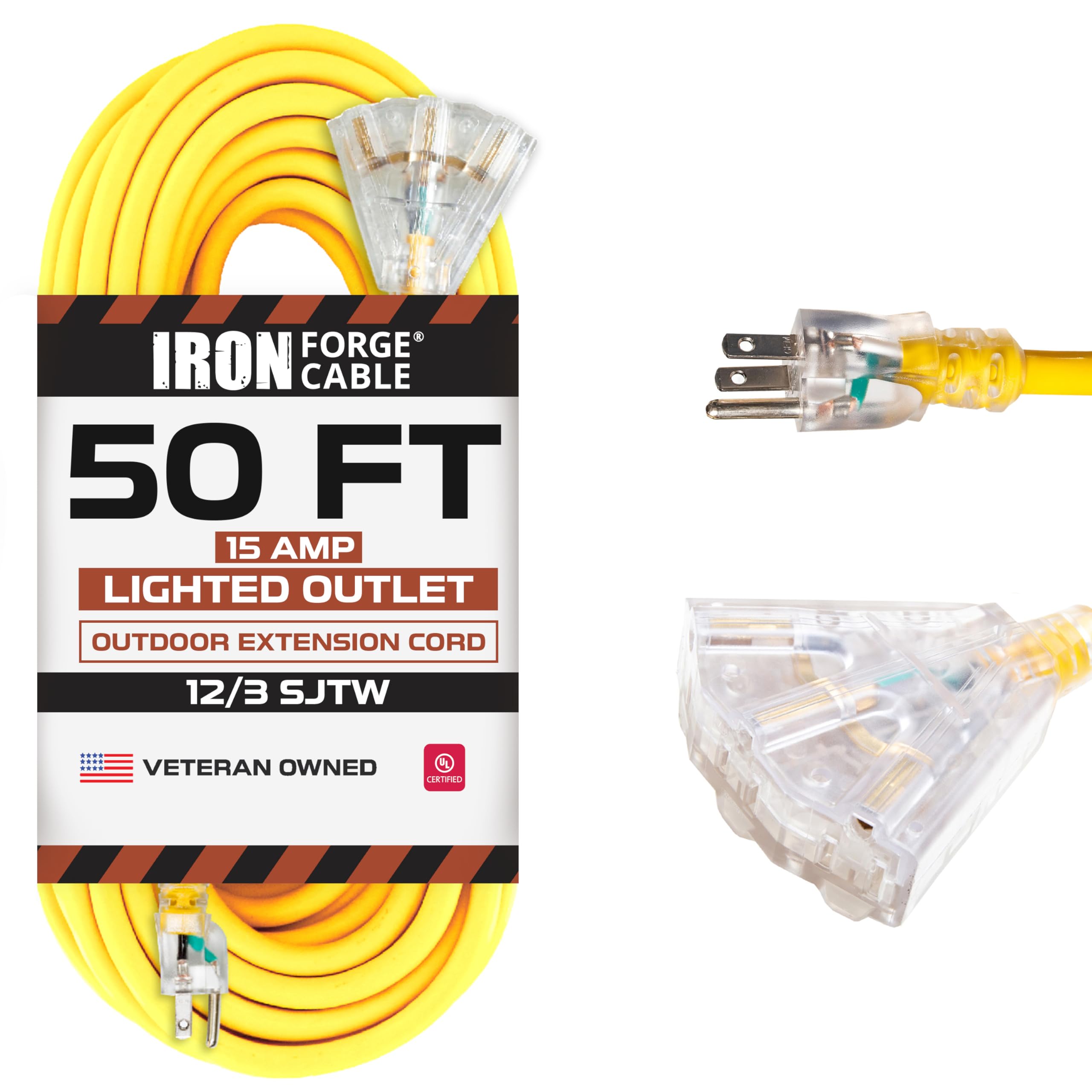 Cable de extensión exterior iluminado de 15 pies con 3 tomas de corriente eléctricas - Imagen 41 de 58
