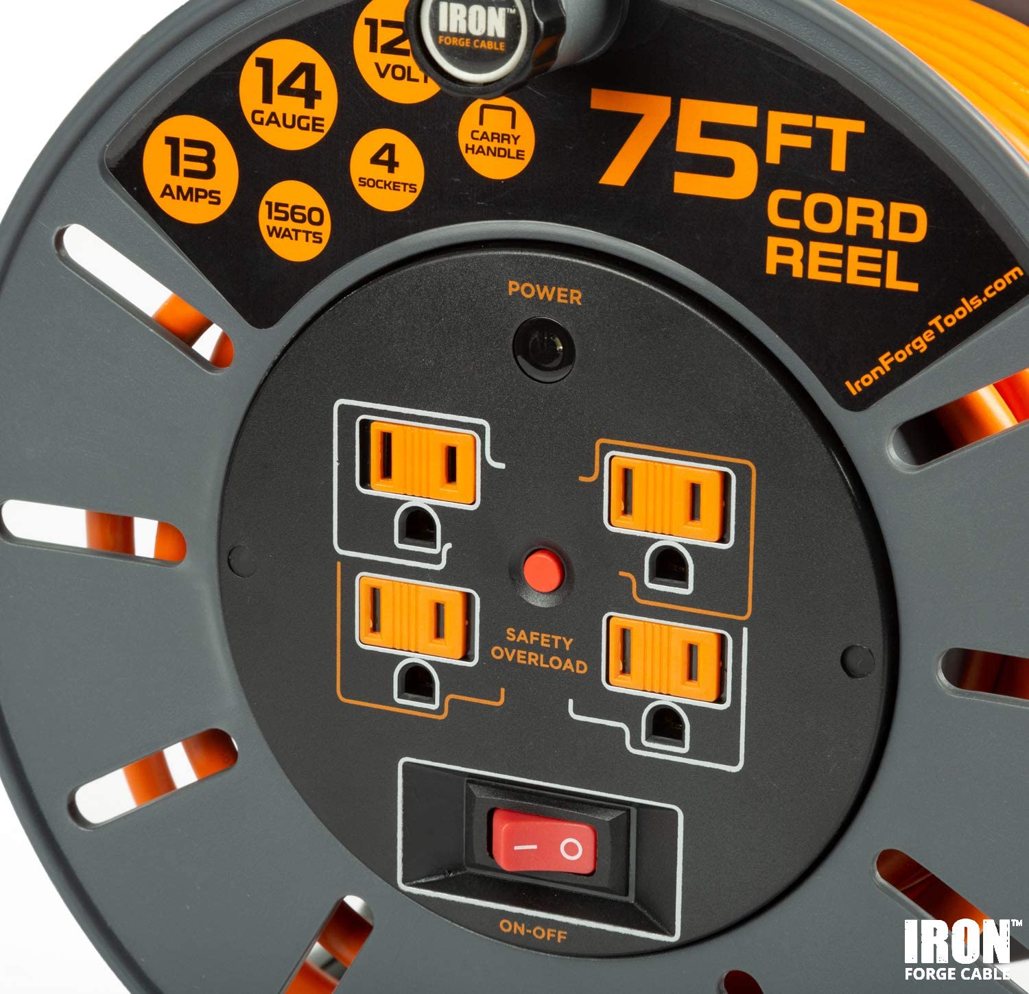 Iron Forge Cable Extension Cord Reels - Multiple Lengths and Colors