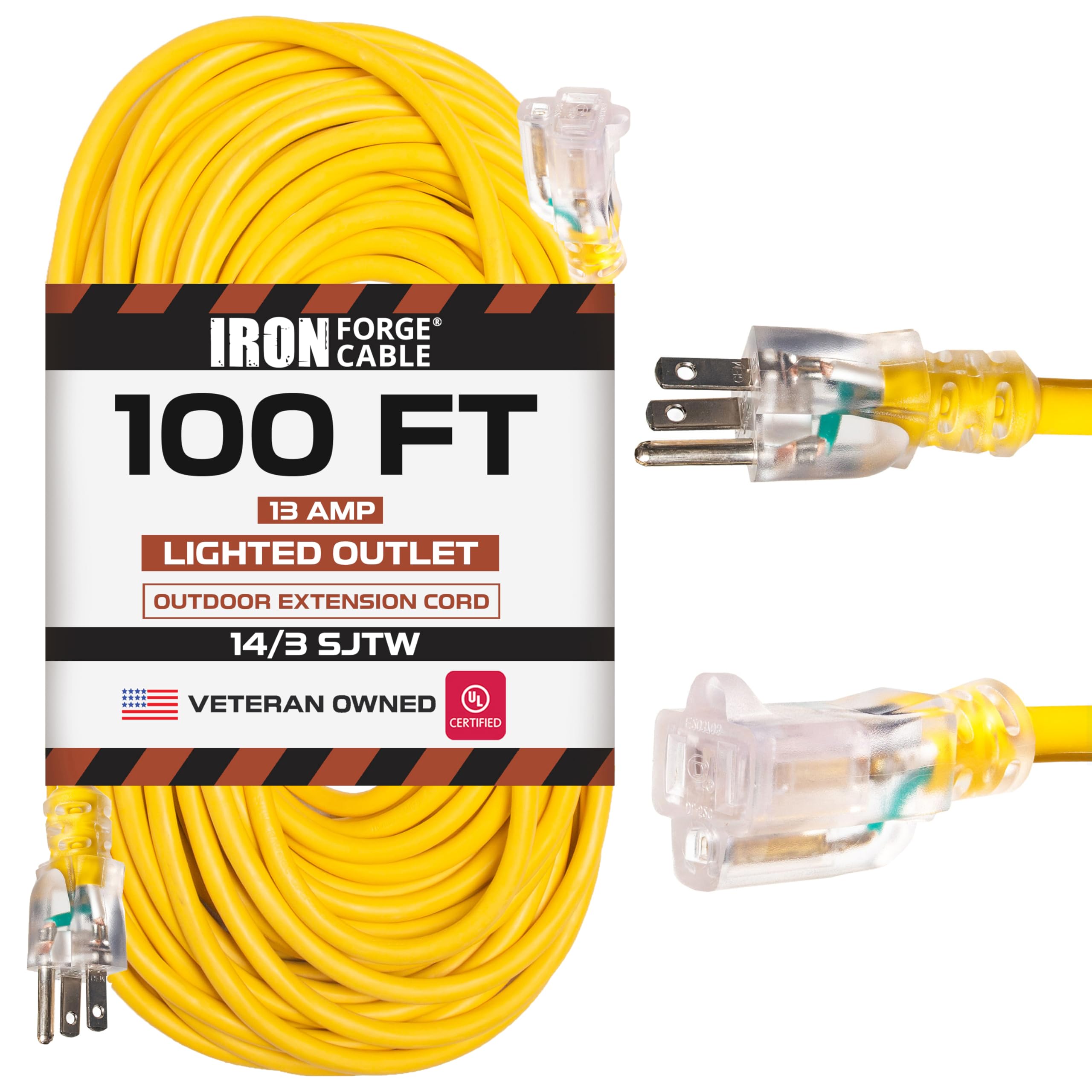 Cable de extensión exterior iluminado - 14/3 SJTW amarillo resistente 25 100 ft - Imagen 2 de 15