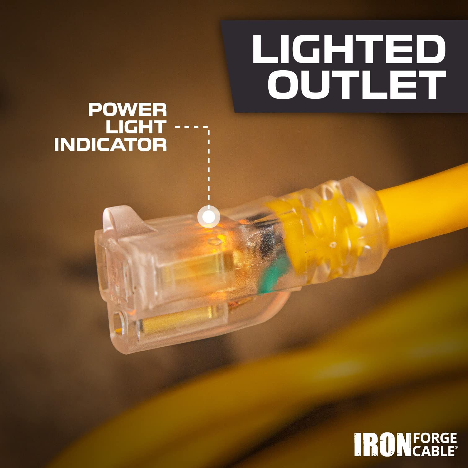 Cable de extensión exterior iluminado - 14/3 SJTW amarillo resistente 25 100 ft - Imagen 11 de 15