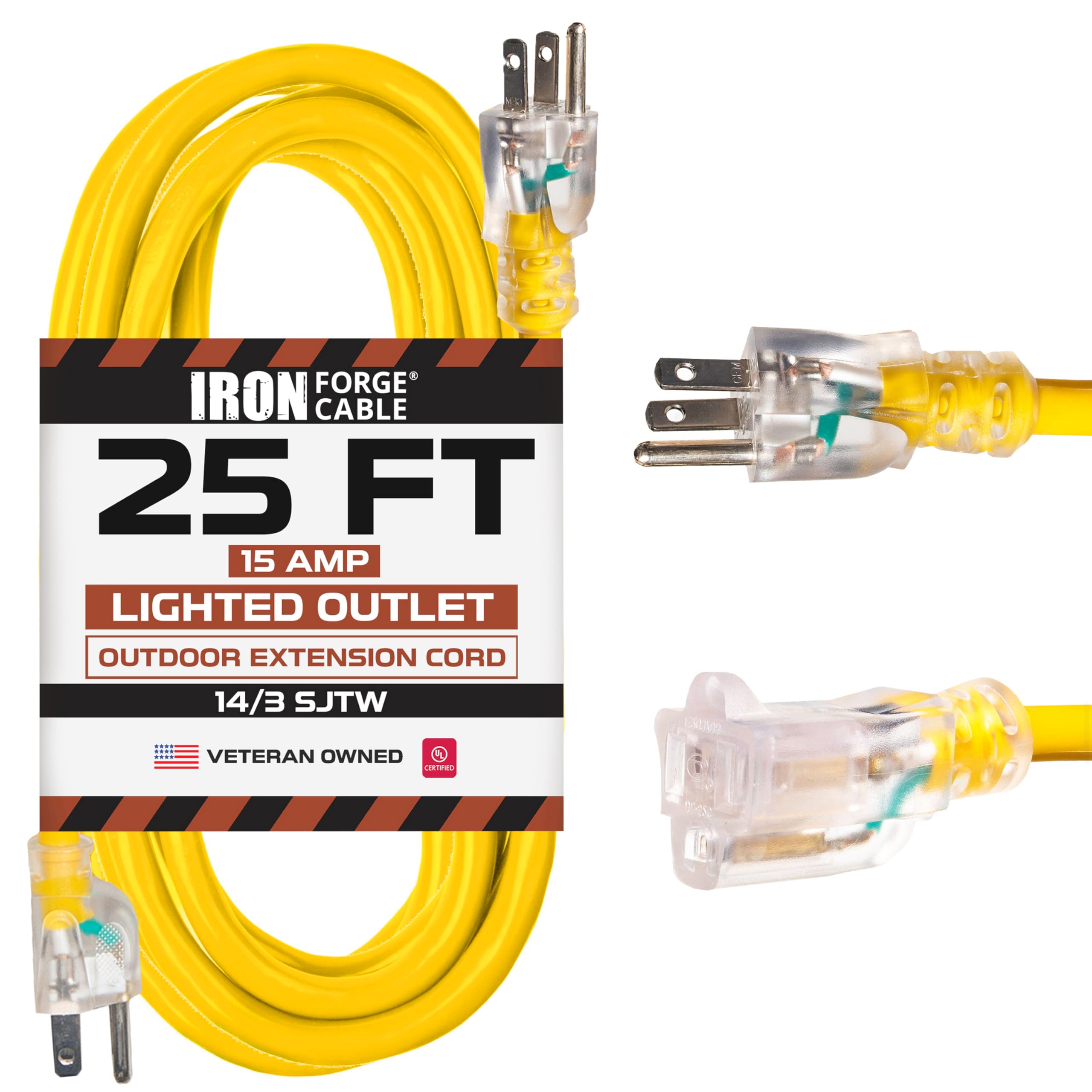 Cable de extensión exterior iluminado - 14/3 SJTW amarillo resistente 25 100 ft - Imagen 9 de 15